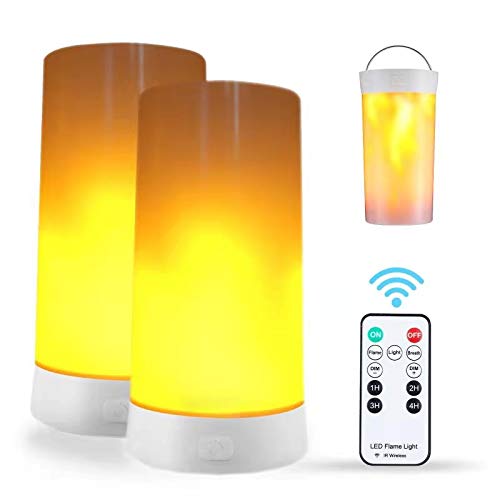DI MORE 2PCS LED Flame Light, USB Rechargeable Flame Lamp with Remote & Timer, Waterproof Dimmable Flameless Candles Light for Home Party Garden Camping Halloween Christmas Decoration