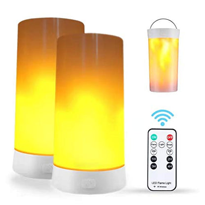 DI MORE 2PCS LED Flame Light, USB Rechargeable Flame Lamp with Remote & Timer, Waterproof Dimmable Flameless Candles Light for Home Party Garden Camping Halloween Christmas Decoration