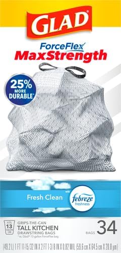 Glad Kitchen Trash Bags, 13 Gallon, Fresh Clean | ForceFlex MaxStrength | Tall