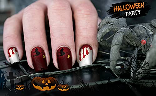 TailaiMei 14 Sheets Halloween Nail Wraps Stickers Nail Polish Strips Self-Adhesive Full Wraps with 2 pcs Nail Files for DIY Nail Art Decals (Bleeding Style)