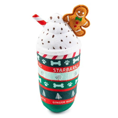 Haute Diggity Dog Starbarks Ginger Bark Latte, Plush Holiday Christmas Dog Toys with Interactive Squeaker, Stimulating Pet Enrichment, Machine-Washable & Safe Materials for All Breeds, One Size