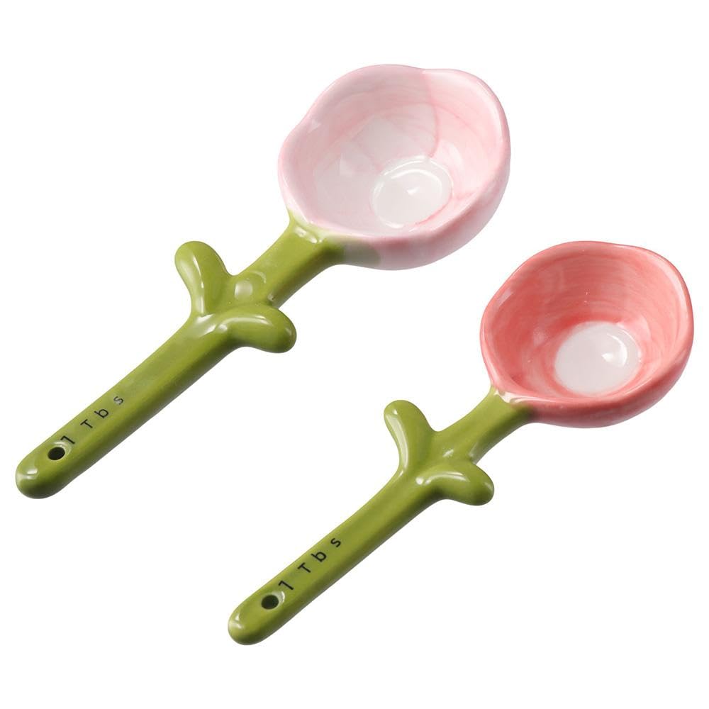 hobbyme Sunflowers Measuring Spoons and Cups Set, Cute Ceramic Measuring Spoons, Baking Sunflowers Measuring Spoon with Holder for Milk Powder Sugar Salt Wet Dry Ingredients
