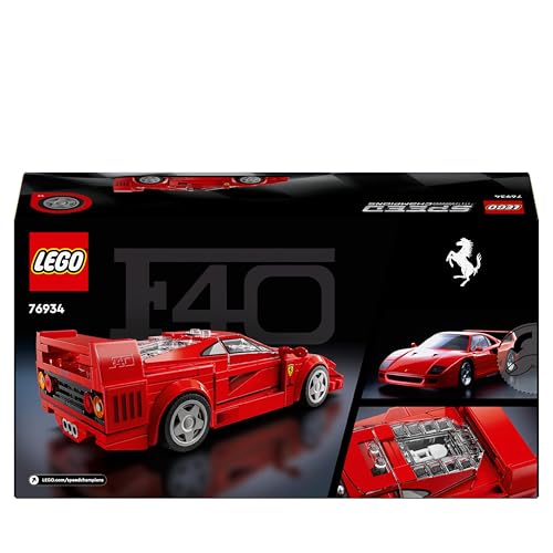LEGO Speed Champions Ferrari F40 Supercar Buildable Vehicle, Toy Model Car for 9 Plus Year Old Boys and Girls, with Driver Minifigure, Kids' Bedroom Decoration, Gift Idea 76934