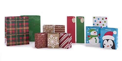 Hallmark 6" Small Holiday Gift Bag Set (Pack of 5; Red, White and Kraft) Snowflakes, Stripes, Merry (5XGB1798)