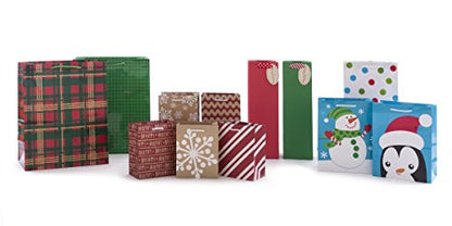 Hallmark 6" Small Holiday Gift Bag Set (Pack of 5; Red, White and Kraft) Snowflakes, Stripes, Merry (5XGB1798)