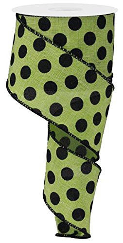 Polka Dot Wired Edge Ribbon - 2.5" x10 Yards (Lime Green, Black)