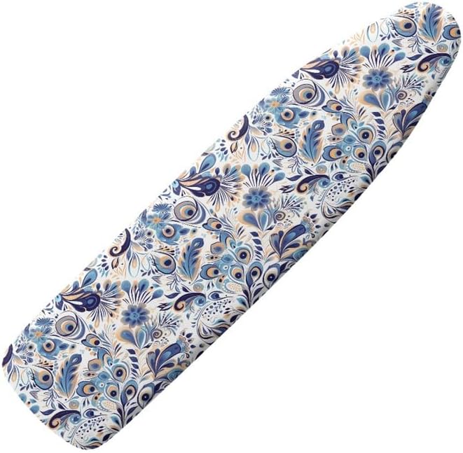 Blue Peacock Feather Steam Ironing Board Cover Damask Floral 15x54 Inch