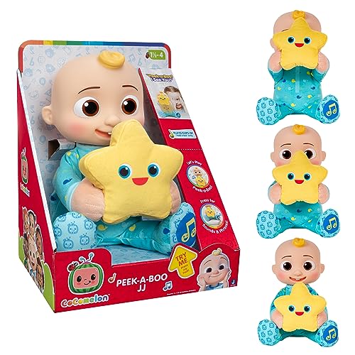 CoComelon Peek-A-Boo JJ 10” Feature Plush - Featuring Favourite Song, Phrases, and Sounds - Play Peek-A-Boo with JJ - Toys for Preschool and Kids