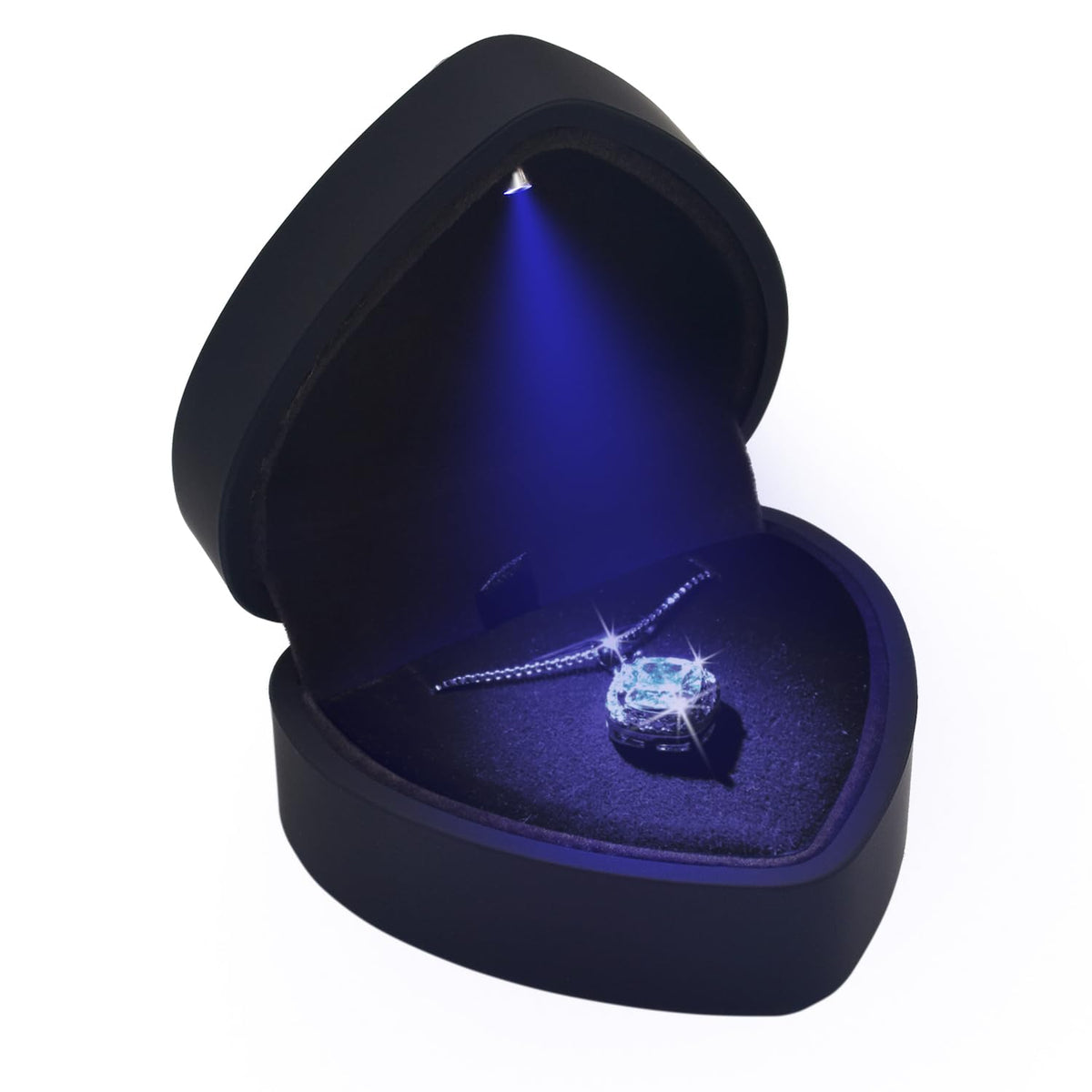 Eveynsh LED Heart Necklace Presentation Box with Automatic Light, Compact Necklace and Earring Display Case – Designed for Proposals, Romantic Gift Reveals, Weddings and Anniversary Moments, Black