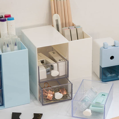 Multi-Functional Pen Holder, Pen Organizer for desk, Desk Organizer with 5 Compartments, Storage Rack for School Home Office Art Supplies, Gift for Teachers, Classmates, and Friends (White)
