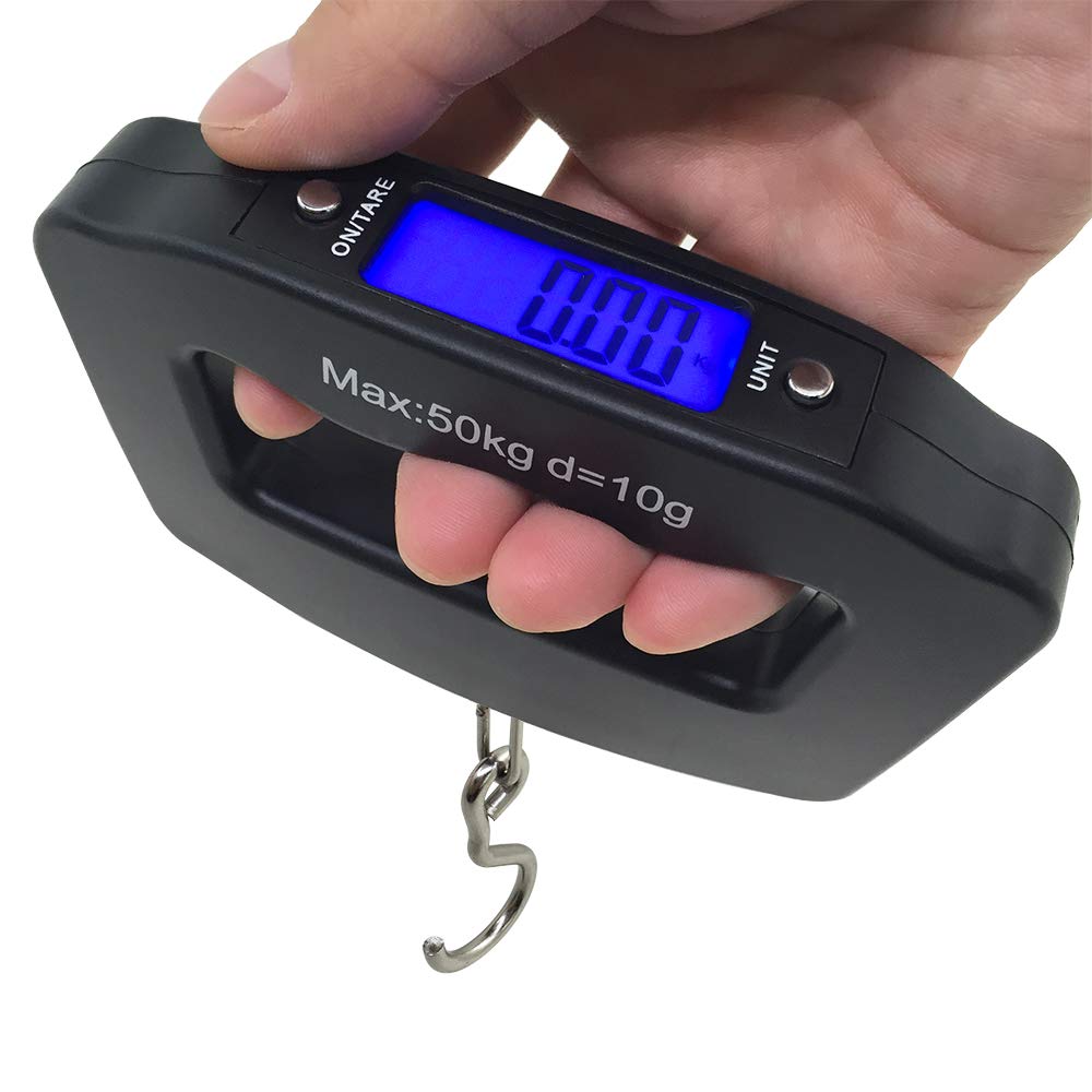 AFUNTA 50Kg 10g Luggage Weight Scale, LCD Luggage Scale Travel Digital, Fish Scale, Home Electronic Portable Hanging Weight Hook Travel Luggage Scale