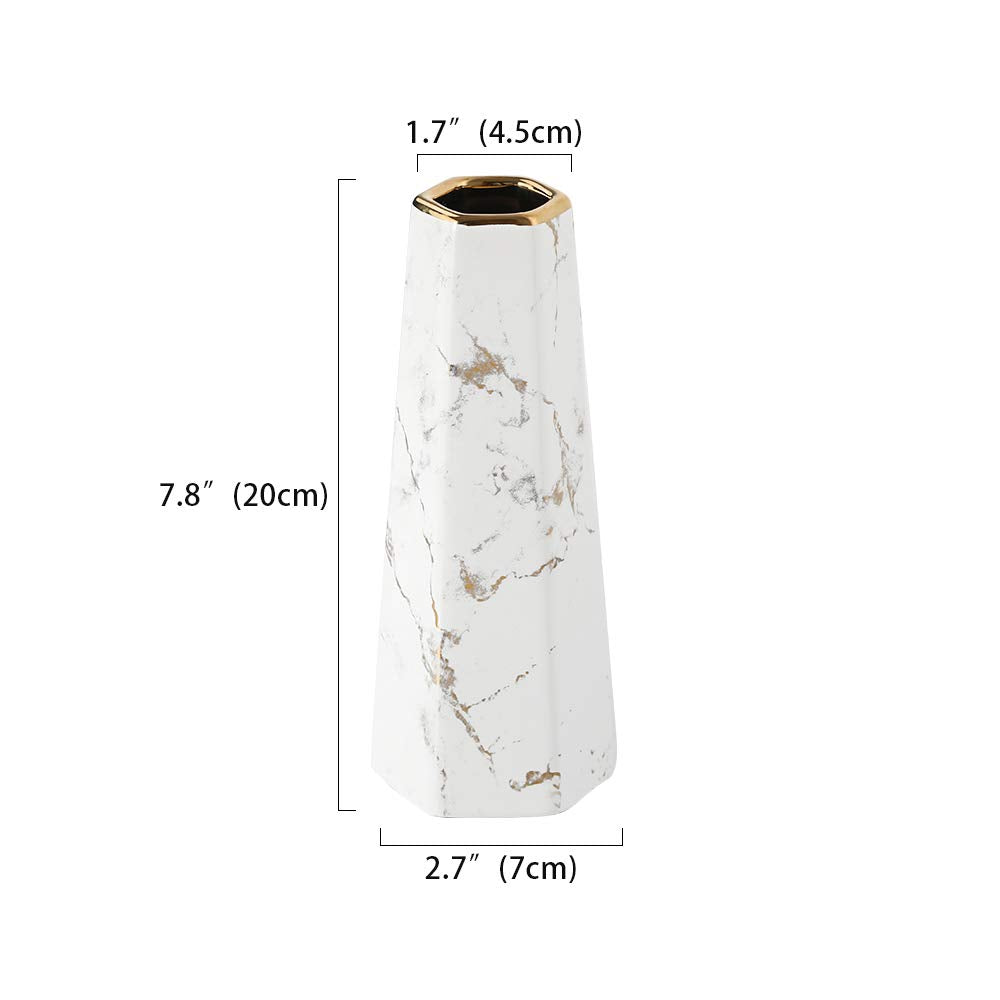 8inch White Gold Finish Marble Ceramic Flower Vase Home Decor Vase and Table Centerpieces Vase - Ideal Gifts for Friends and Family, Christmas, Wedding, Bridal Shower