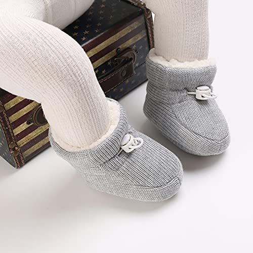 outfit spring Baby Winter Warm Fleece Bootie, Newborn Non-Slip Soft Sole Winter Shoes Sock Shoes Cute Adjustable Crawling Shoes Prewalker Boots for Girls Boys Toddler 0-18 Months Gray 6-12 Months