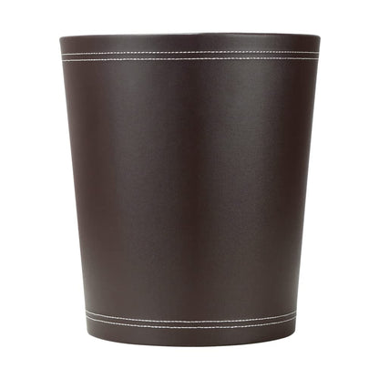 KINGFOM Classic Pu Leather Trash Can Wastebasket, Garbage Container Can for Bathrooms, Powder Rooms, Kitchens, Home, Office and and High Class Hotel Round Brown