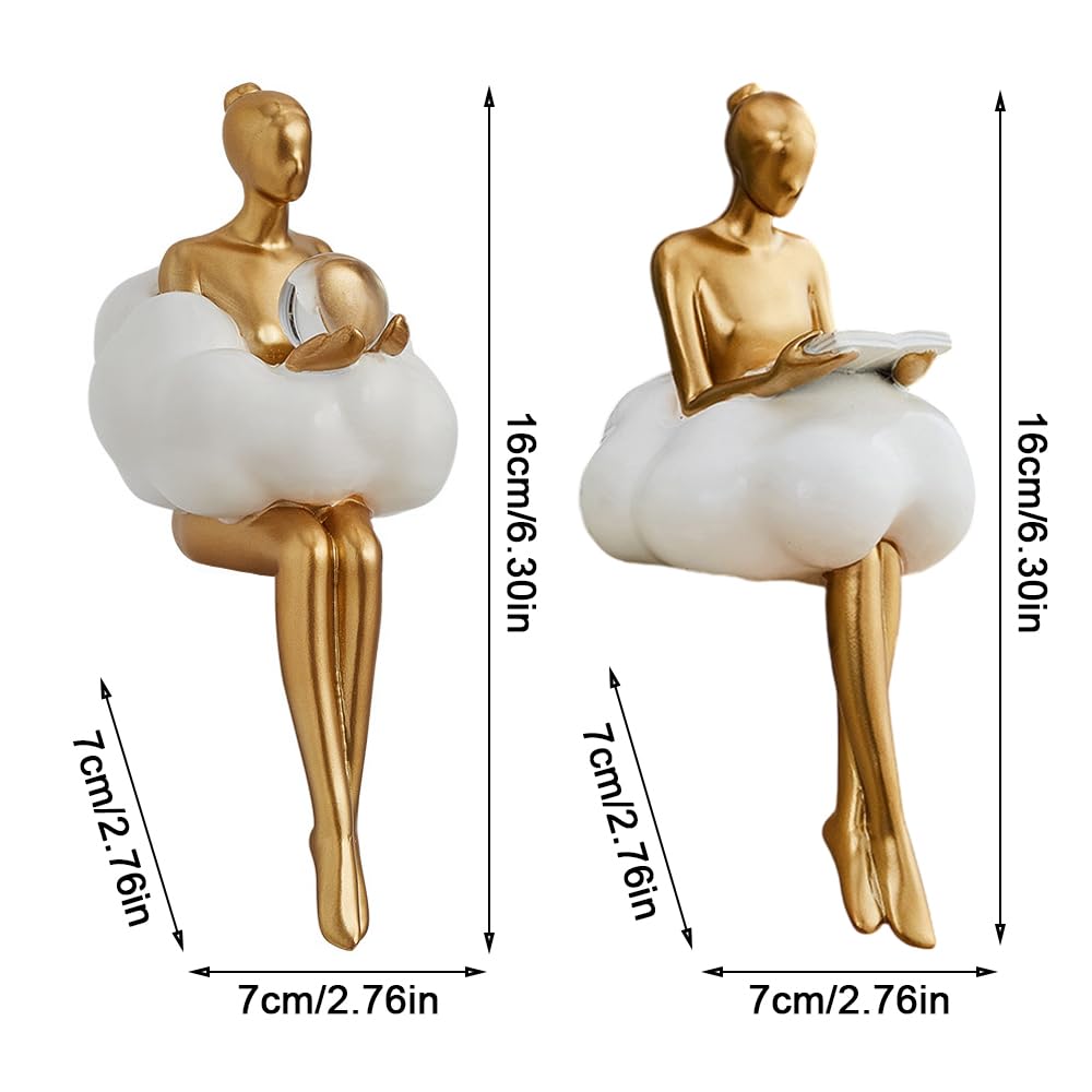 Rayberro Cloud Girl Sculpture, Tabletop Figure Decoration, Ballerina Girl Statue Home Office Living Rome Decor, Crystal Ball Reading Girls Figurines Desktop Ornaments Decorations Gift (A B Small)
