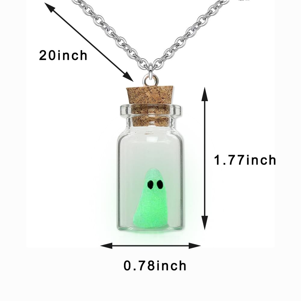 TKHLT Ghost in A Bottle Pendant Necklace,Glow In The Dark Ghost Necklace The Adopt A Ghost Necklace Halloween Jewelry for Women and Men
