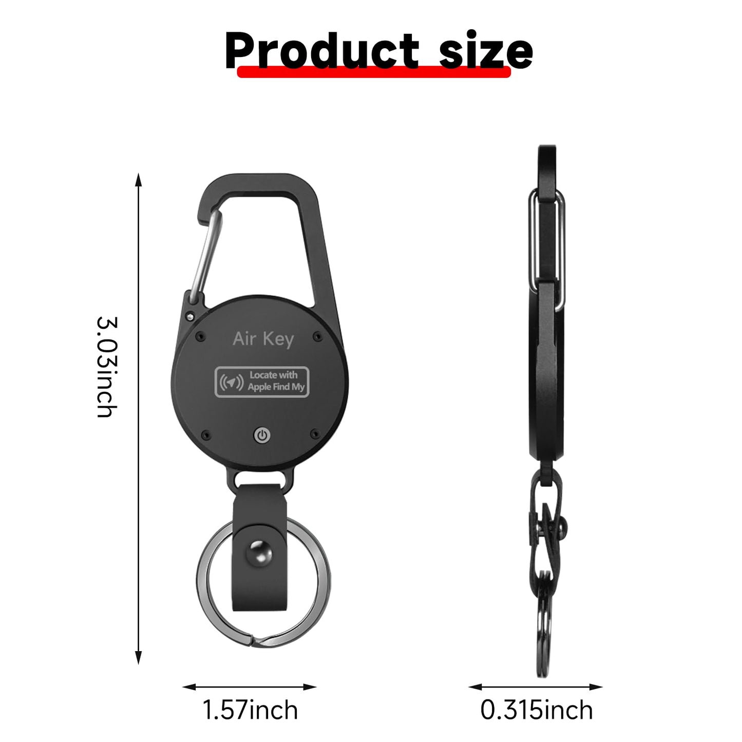 QEG Keychain, Key Finder Works with Apple Find My, llaveros para Hombres,Carabiner Car Key Chains with GPS Tracker, Anti-Lost Keyring Finder Locator, Minimalist Key Holder for Men (iOS Only),Black