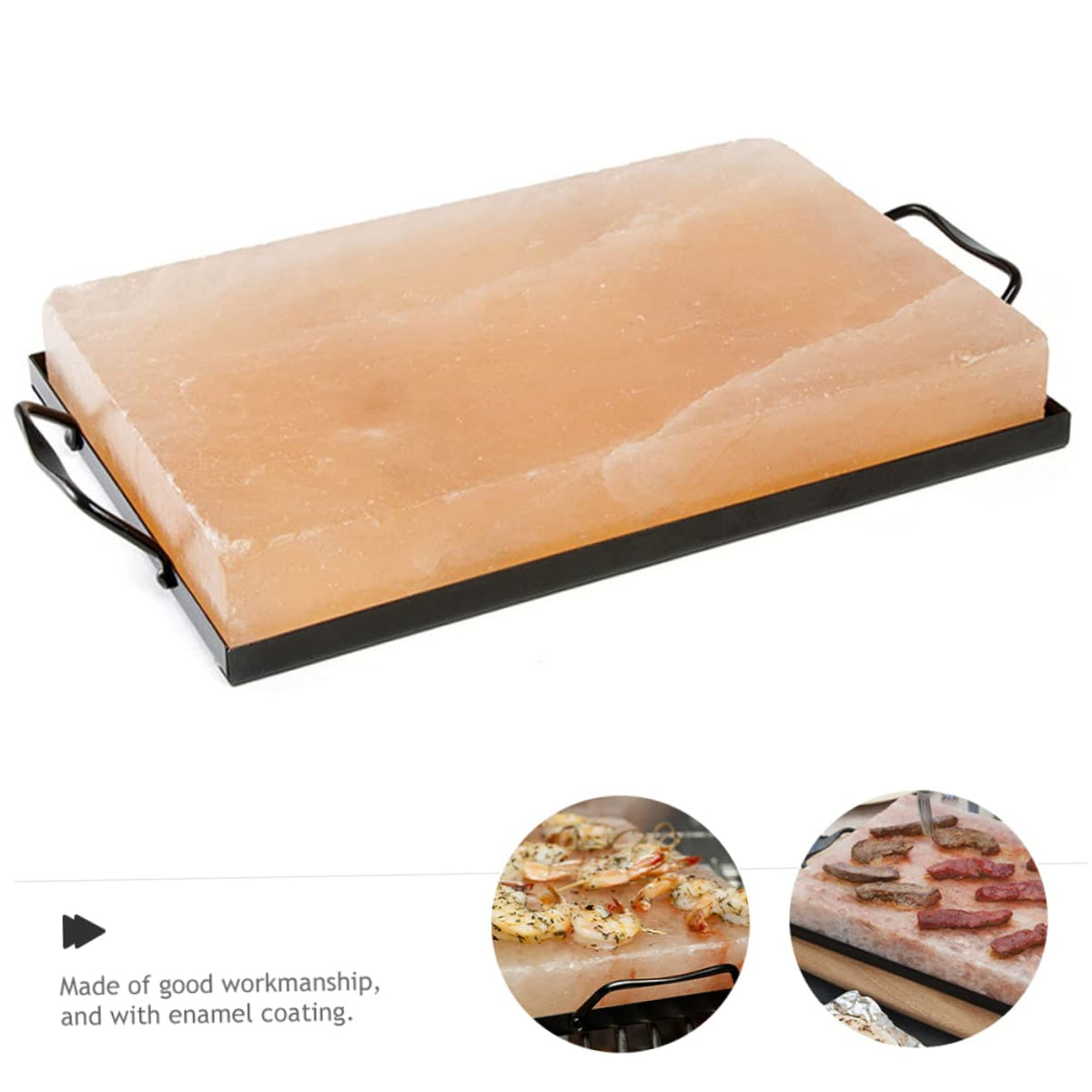 KONTONTY Salt Block Holder for Grill Durable Enameled Stainless Steel Salt Plate Rack with Double Handles for and Serving Barbecue Tool for Home and Restaurants