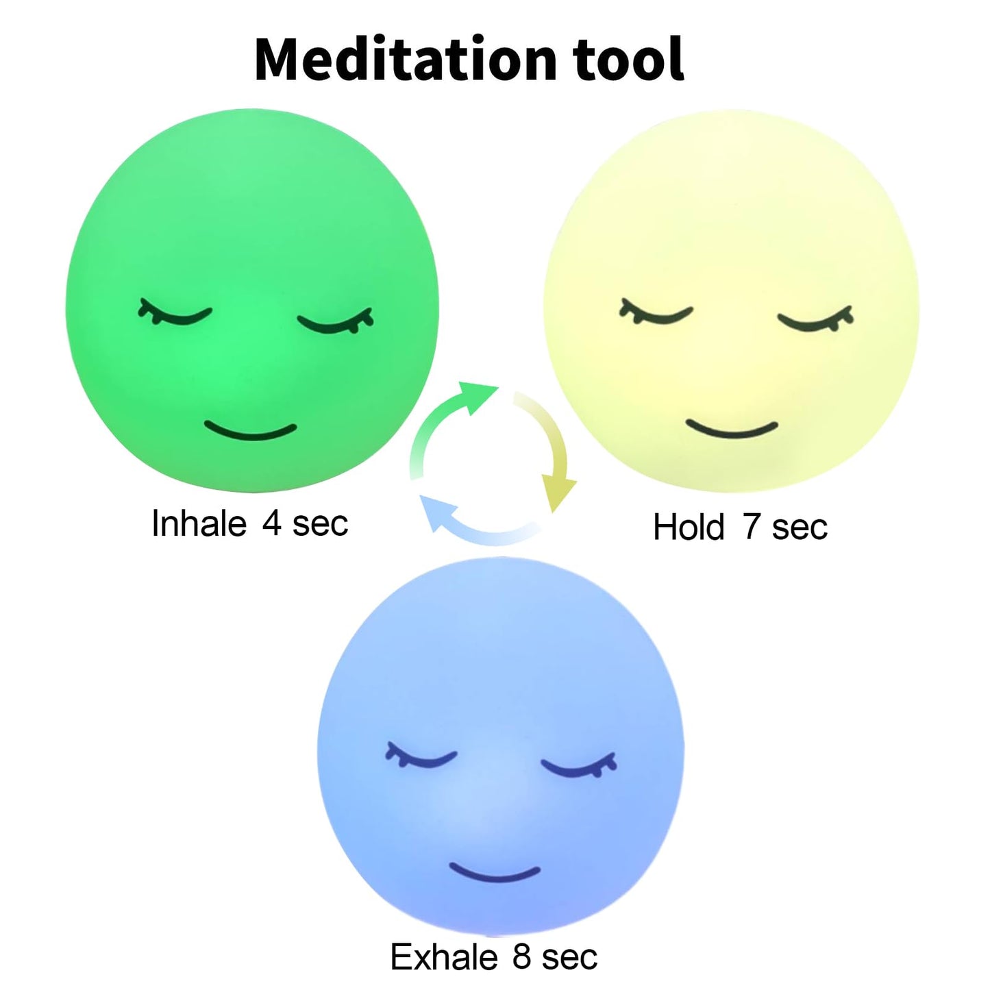 Breathing lamp Guided Visual Meditation Tool for Mindfulness, Slow Your Breathing & Calm Your Mind for Stress & Anxiety Relief, 3 Color and 478 Seconds Breathing Mode Silicone Cute Smiley face lamp