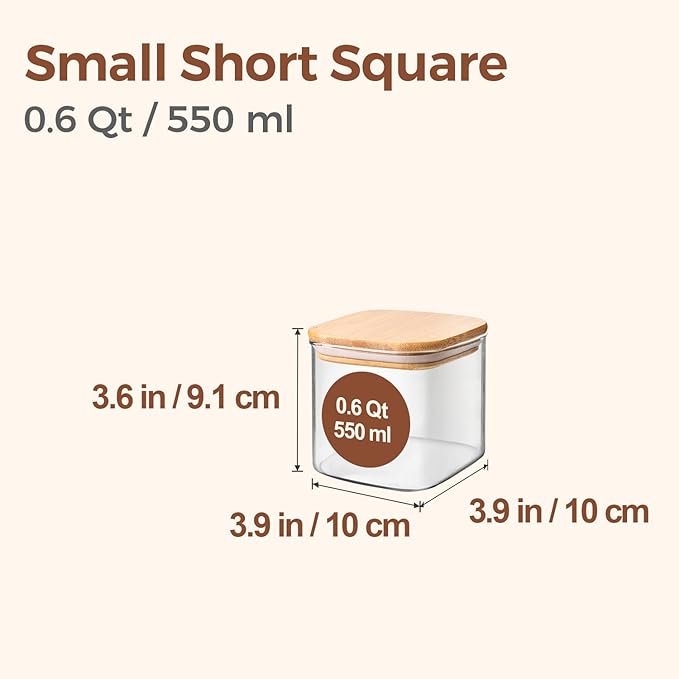 ComSaf 0.6 Qt Glass Food Storage Jars Set of 6, Pantry Organization Jar