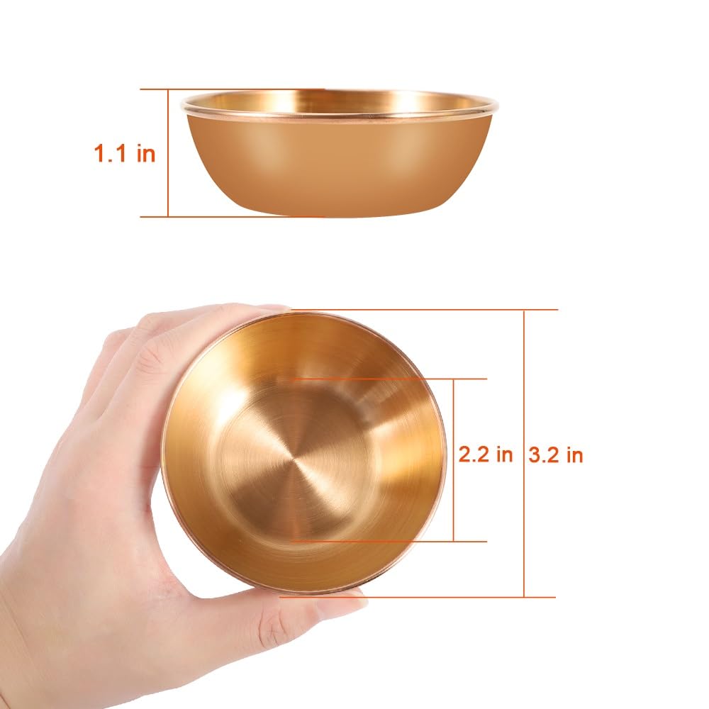 Amytalk 8 Pack 3.2inch Stainless Steel Sauce Dishes Mini Individual Saucers Bowl Round Seasoning Dishes Sushi Dipping Bowl Appetizer Plates, Champagne Gold