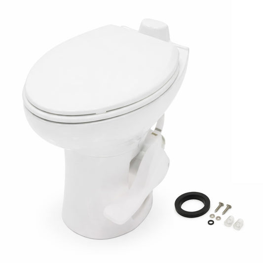 SEAFLO Porcelain RV Toilet with Elongated Bowl, 19” Residential Height, Gravity Flush, Foot Pedal Flush, Soft Close Seat, Easy Install, Camper Toilet, 4-Year Warranty, SFRTCH-02-01