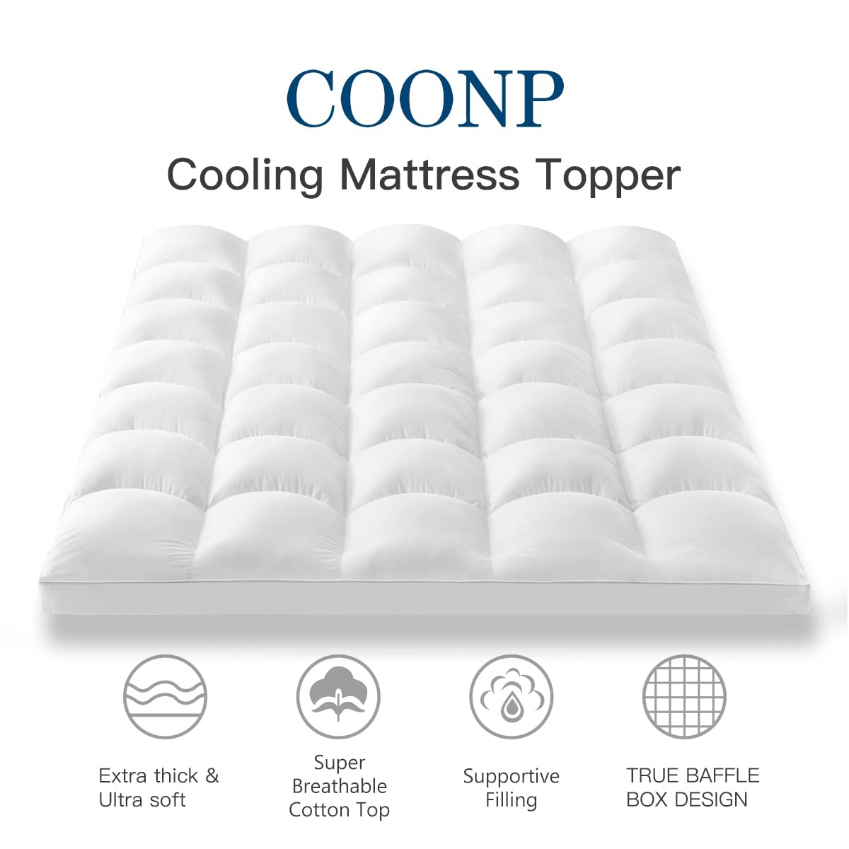 COONP King Mattress Topper, Extra Thick Pillowtop, Cooling Plush Mattress Pad Cover Cotton Top Bed Topper Protector with 8-21 Inch Deep Pocket
