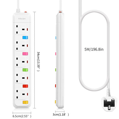 5M Extension Lead 5 Way Individually Switched,Mscien Surge Protected Extension Cord with 5 Meter Long Cable-White/Random Switch Color