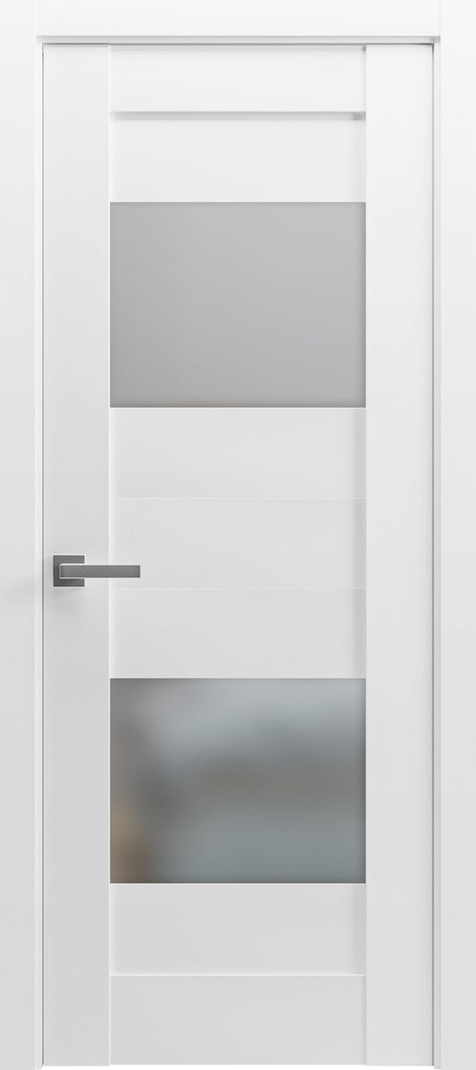 VDOMDOORS Solid French Door Opaque Glass 2 Lites 32 x 80 inches/Sete 6222 White Silk/Single Regular Panel Frame Handle/Bathroom Bedroom Modern Doors