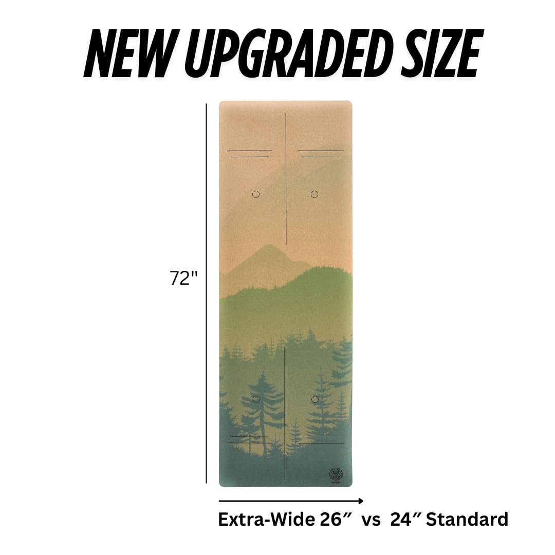 Cork Yoga Mat with Natural Rubber Base, Extra Size, Thickness and Support, Excellent Cushion & Grip, Non-Slip, Non-Toxic, Sweat-Resistant, Sustainable, Eco-friendly Exercise Mat