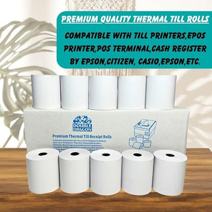 Double Dragon, 80 x 80 mm Premium Thermal Paper Till Receipt Roll for EPOS Printer, POS Terminal, Cash Register [Pack of 20]