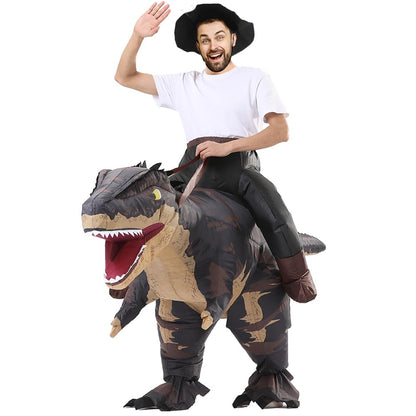 Inflatable Dinosaur Costumes Adult Size T-REX Ride on Halloween Costume Funny Dino Blow up Costume (Black)