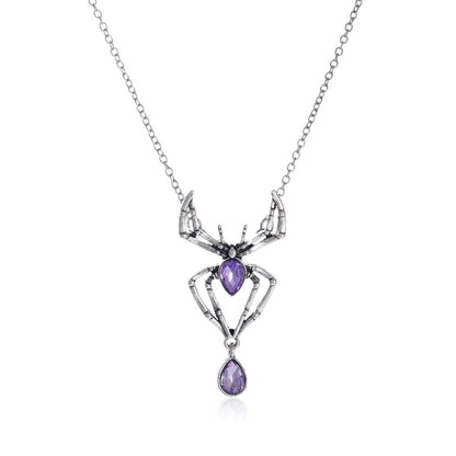 MIFYNN Vintage Gothic Spider Necklace Halloween Crystal Spider Pendant Necklace Punk Style Reptile Animal Jewelry for Woman (Purple)
