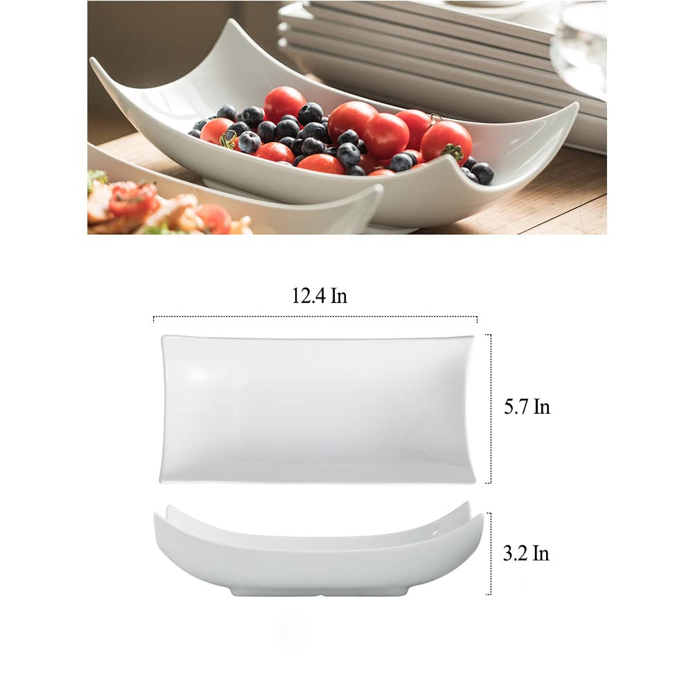 Gomakren Serving Platters Serving Bowls Set Turkey Serving Platter Porcelain Serving Dishes For Entertaining Special Curved Deep Large Father's Day Thanksgiving Dishes Gifts Set of 3 White 12 Inch