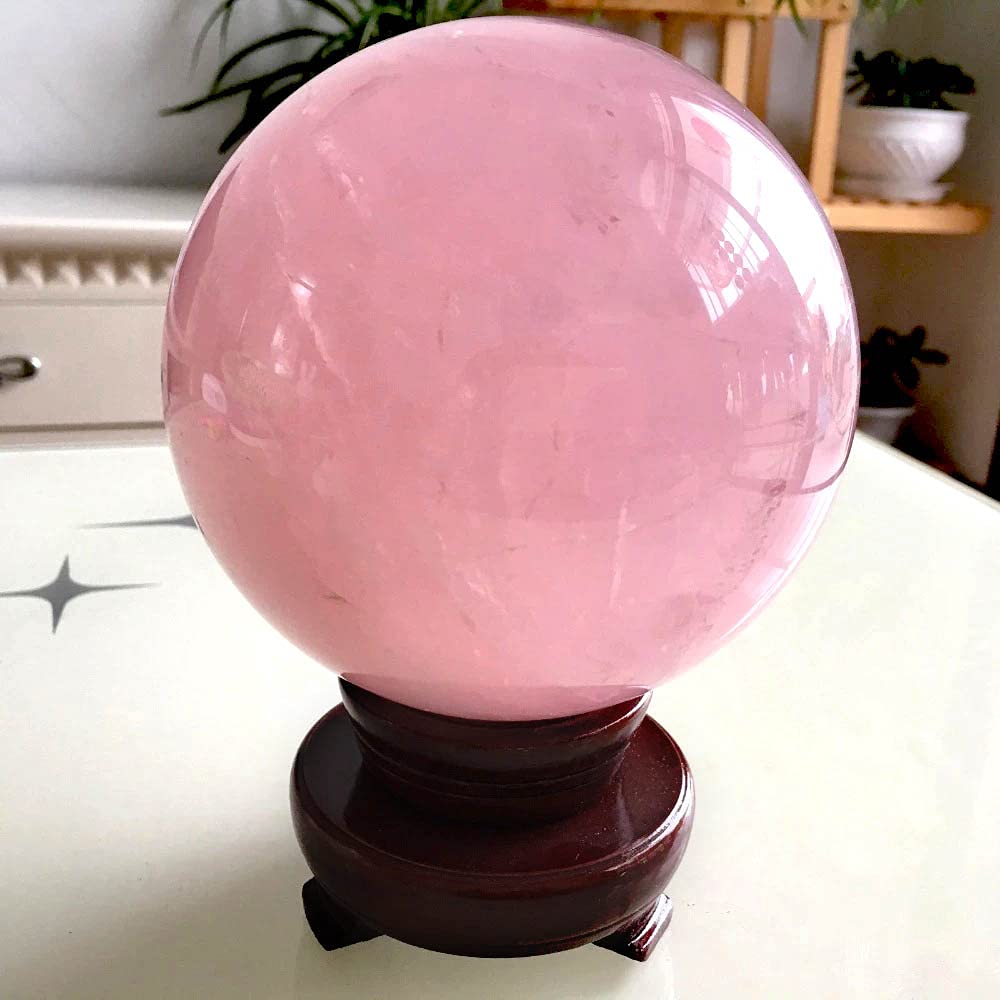 MDYSC Natural Pink Rose Quartz Magic Crystal Healing Ball Ornament Sphere + Base (5cm (2inch))