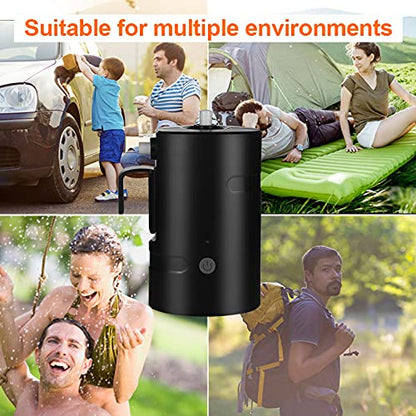 AZXJC Portable Outdoor Shower, Camp shower with 3 LED Lights, 4400mAh Battery Powered Camping Shower Pump for Hiking/Outdoor, Travel, Beach, Pet, Flowering, Waterproof &USB Rechargeable 2 Flow Mode