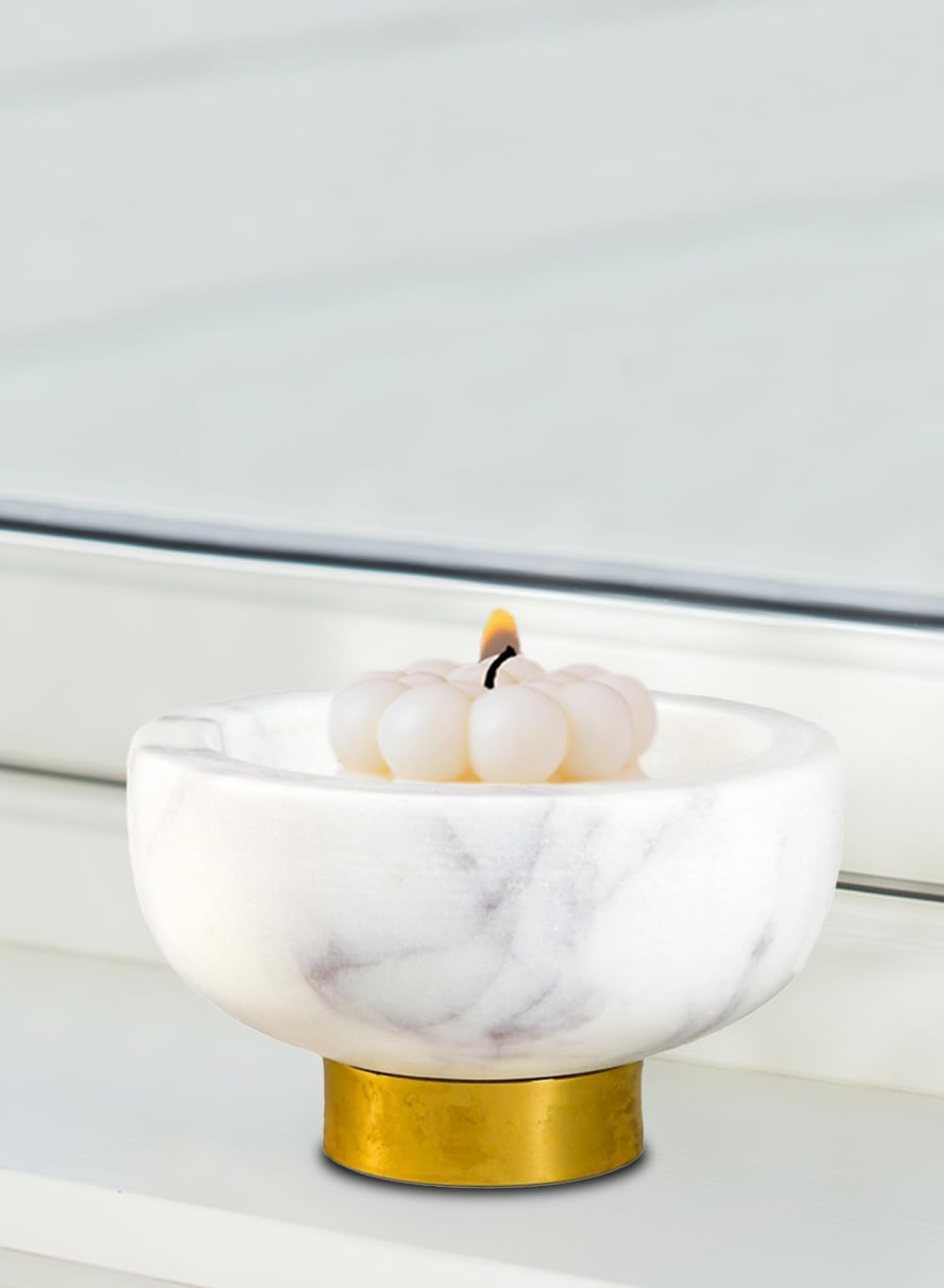 Serene Spaces Living White Marble Bowl with Brass Ring, Decorative Multi-Purpose Bowl - Use as Centerpiece Bowl, Fruit Bowl, Single