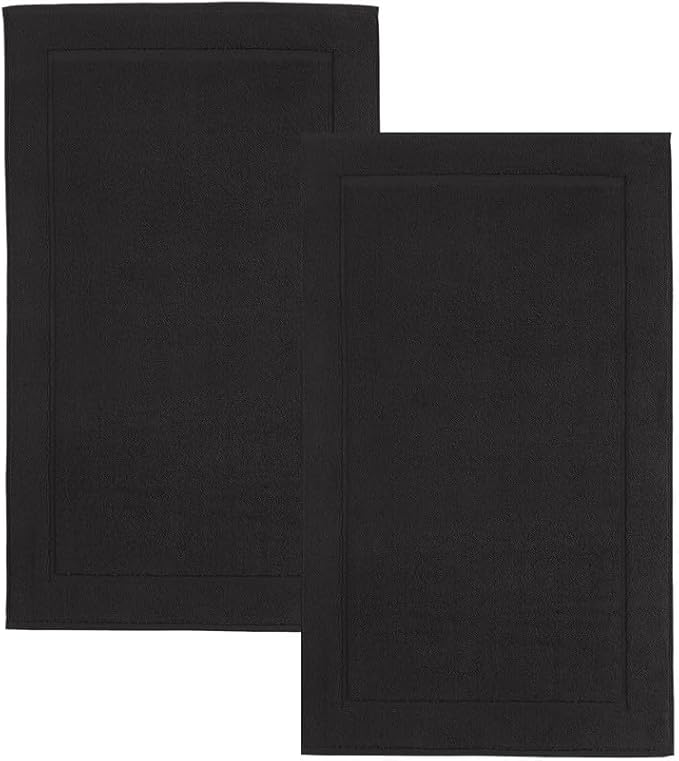 Hawmam Linen Black Bath Mats, 21 x 34 inches, Banded Design, Highly Absorbent