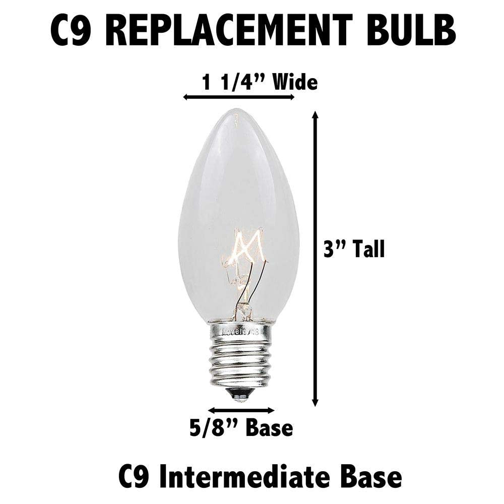 Novelty Lights Incandescent Christmas Replacement Bulbs - Indoor/Outdoor Individual Bulbs for Christmas Tree, Display, & More - C9/E17 Intermediate Base, 7 Watt Lights (Orange, 25 Pack)