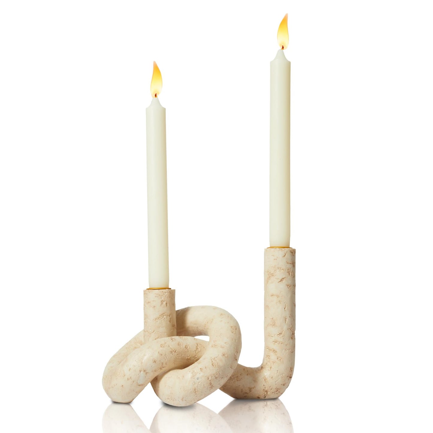 DN DECONATION Knot Shaped Taper Candle Holders - Travertine Resin Candlestick Holders, Candle Sticks Holder Boho Farmhouse Decor Coffee Table Centerpiece for Living Room Fireplace Wedding