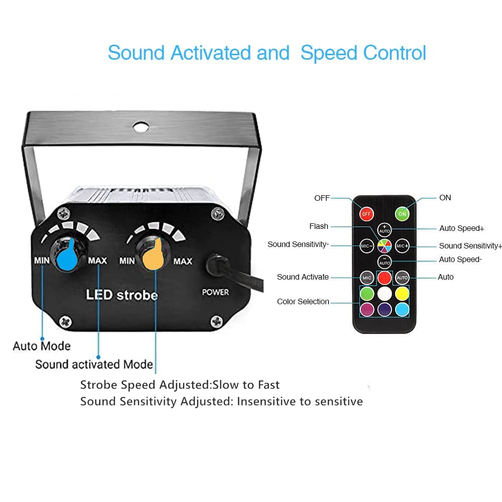 Halloween Strobe Light with Remote, JLPOW Sound Activated Mini Strobe Lights Super Bright 48 RGB LED, Remote Control Flash Stage Lighting, Best for DJ Party Show Club Disco Halloween