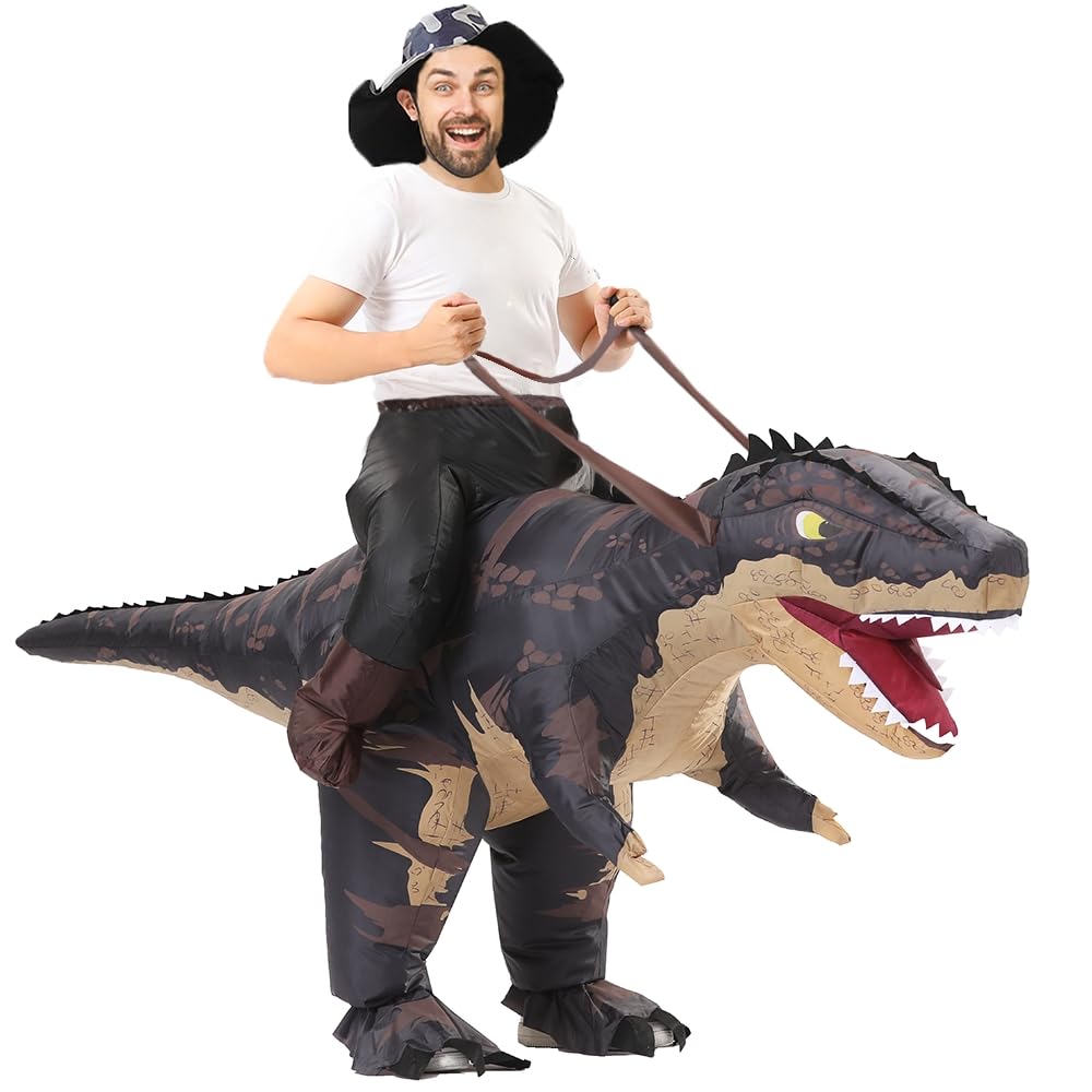 Inflatable Dinosaur Costumes Adult Size T-REX Ride on Halloween Costume Funny Dino Blow up Costume (Black)