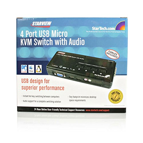 StarTech.com 4 Port Black USB KVM Switch Kit with Cables and Audio - desktop KVM Switch - VGA KVM Switch - USB KVM Switch 4 Port (SV411KUSB)