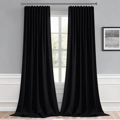 MIULEE 2 Panels Back Tab Blackout Curtains 96 Inch Long for Living Room Bedroom, Halloween Black Rod Pocket/Pinch Pleated Thermal Insulated Room Darkening Light Blocking Floor to Ceiling Curtain/Drape