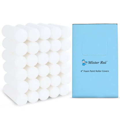 Mister Rui 10 Pack 4 Inch High Density Foam Paint Roller Covers - Small Mini Rollers for Painting Walls, Cabinets, Cupboards, Doors