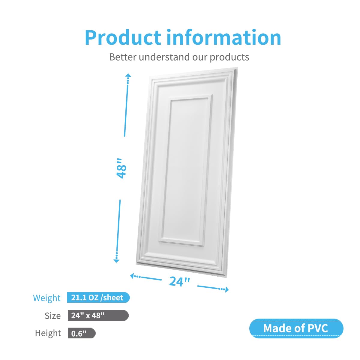 Art3d Drop Ceiling Tiles, 24x48in. White (12-Pack), Polyvinyl Chloride (PVC), Glue Down