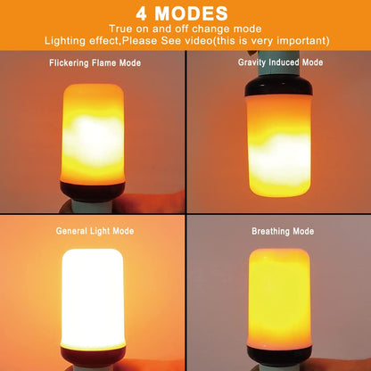Bitrue LED Flame Effect Light Bulb, 4 Modes Flame Light Bulbs, E26 Base Fire Light Bulb with Gravity Sensor,Flickering Light Bulbs Hallowee Home Party(2 Pack)