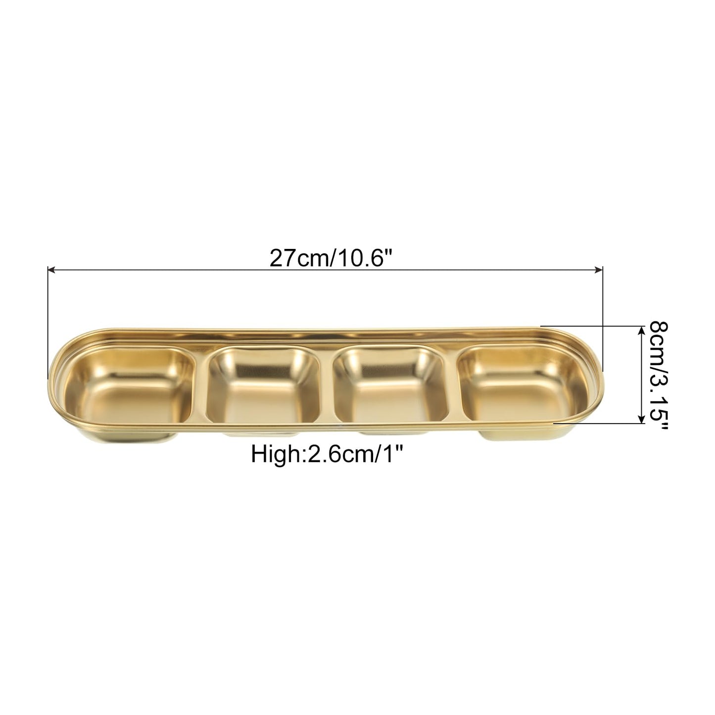 uxcell 3 Pack Stainless Steel Sauce Dish Dipping Bowls with 4 Compartment Divided, Metal Seasoning Plate Dipping Bowl for Sauce or Dressing, Gold
