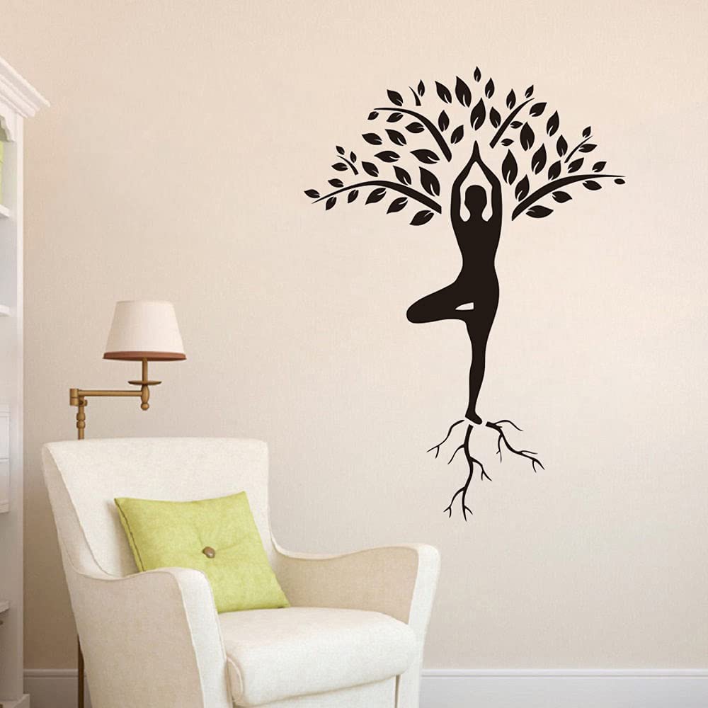 Home Decor Women Yoga Posture Wall Sticker Tree Removable Decor Stickers for Yoga Studio Namaste Wall Decal 23X16in