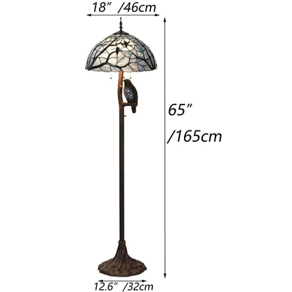 Bieye L10882 Ravens Sitting on Bare Tree Branch Against Full Moon Tiffany Style Stained Glass Floor Lamp with Raven Night Light Double Lit for Halloween Décor, 4-Light, 65 inches Tall (Dark Blue)